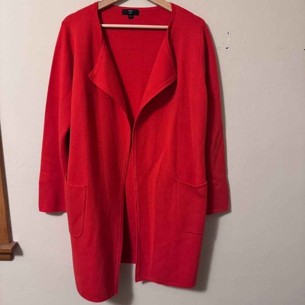 J. Crew 365 womans red long line open style cotton wool sweater Size Medium